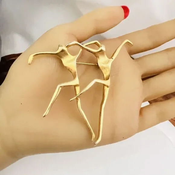 Vintage AJC Ballet Dancer Brooch Brushed Gold Tone Pin Modern MCM Lyrical 4370 - Picture 2 of 10